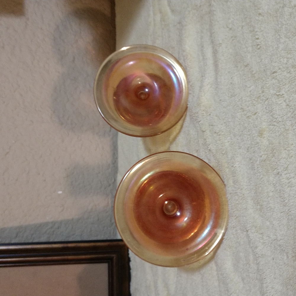 SOLD Vintage Depression Glass Amber Candlestick holders set of 2 - Picture 7 of 8